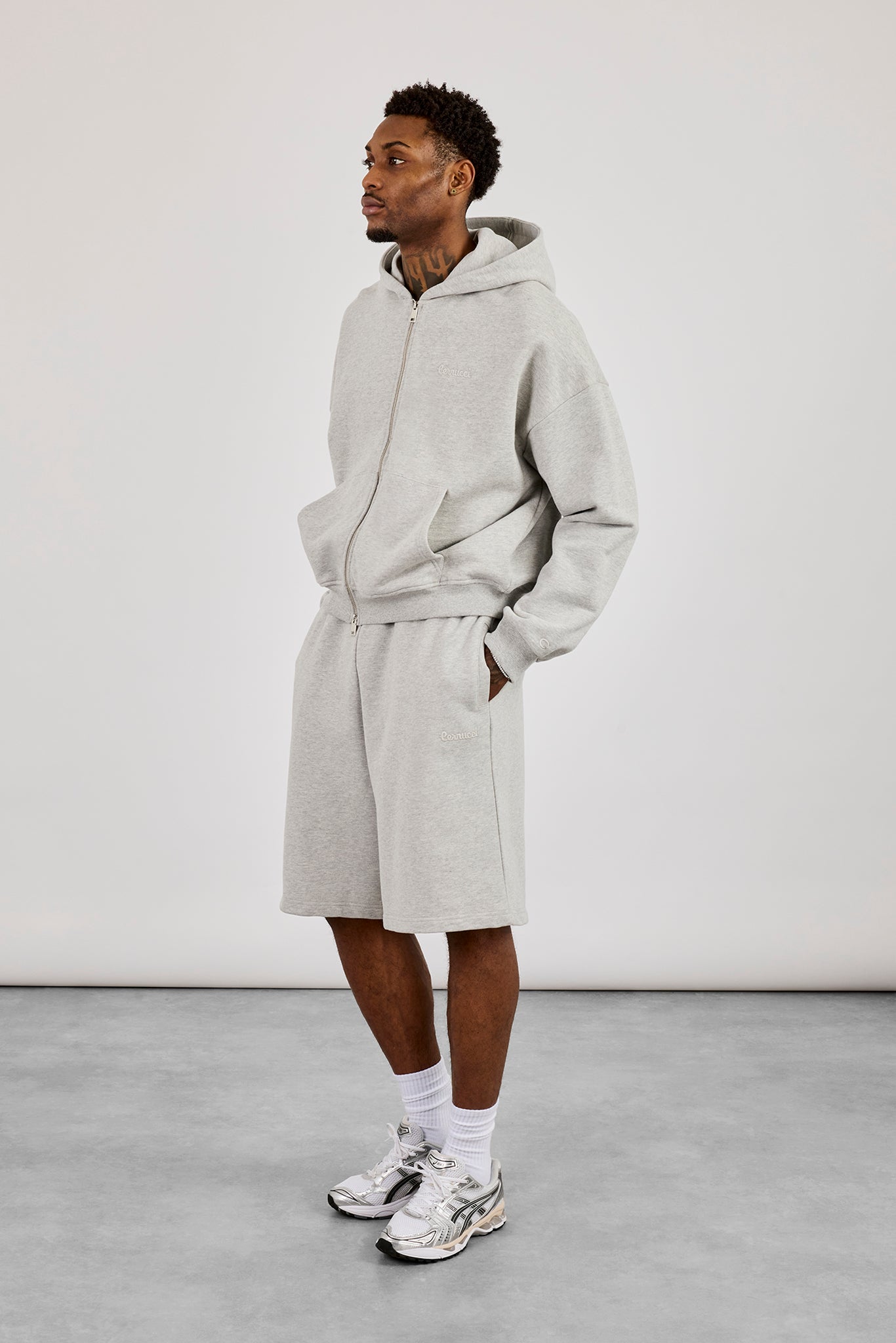 Embroidered Jersey Jort - Grey Marl